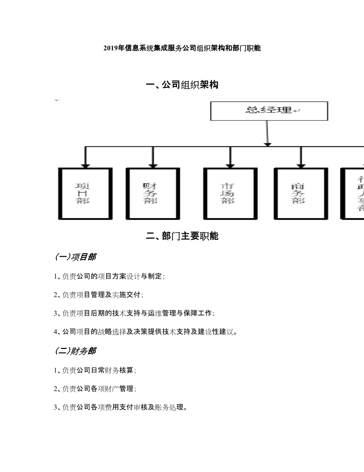 2019年信息系統(tǒng)集成服務(wù)公司組織架構(gòu)與部門職能解析